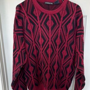 Vintage Claiborne Women's Geometric Red and Black Sweater